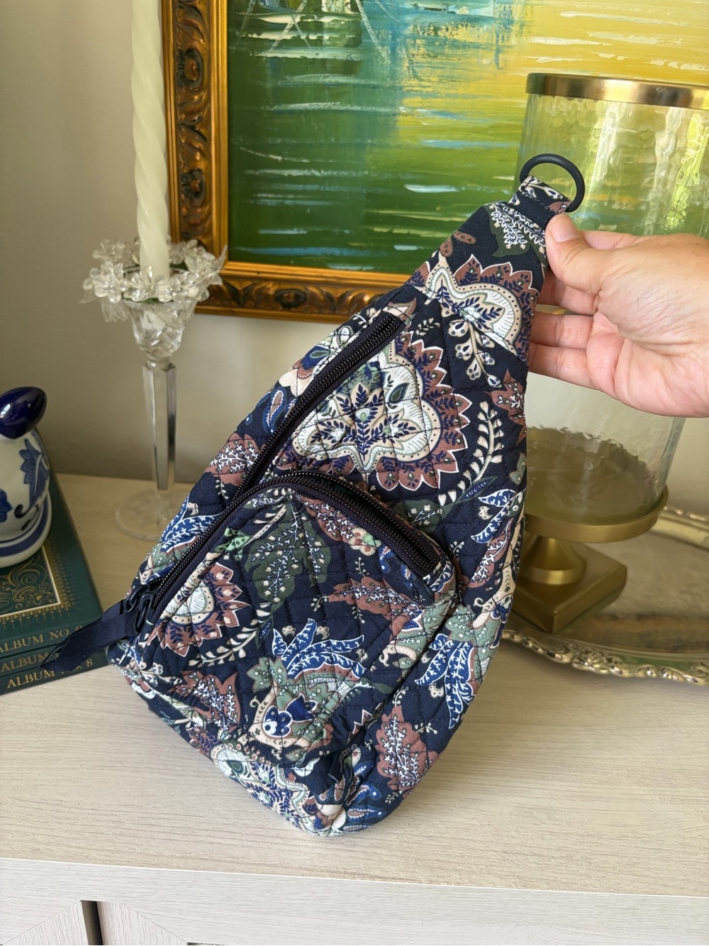 Vera Bradley Paisley Quilted Crossbody Sling Bag - Navy, Brown, Green